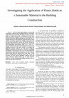 Research paper thumbnail of Investigating the Application of Plastic Bottle as  a Sustainable Material in the Building  Construction