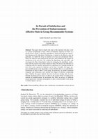 Research paper thumbnail of In pursuit of satisfaction and the prevention of embarrassment: affective state in group recommender systems