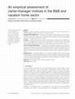 Research paper thumbnail of An Empirical Assessment of Owner-Manager Motives In the B&B and Vacation Home Sector