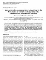 Research paper thumbnail of Application of Response Surface Methodology In the Formulation of Nutrient Broth Systems With Predetermined PH and Water Activities