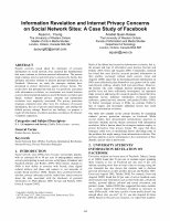 Research paper thumbnail of Information Revelation and Internet Privacy Concerns on Social Network Sites: a Case Study of Facebook