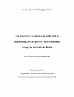 Research paper thumbnail of The Link Between Autism and Skills Such As Engineering, Maths, Physics and Computing: A Reply to Jarrold and Routh