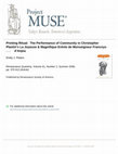 Research paper thumbnail of Printing Ritual: The Performance of Community in Christopher Plantin’s La Joyeuse & Magnifique Entrée de Monseigneur Francoys . . . d’Anjou