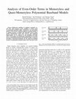 Research paper thumbnail of Analysis of Even-Order Terms in Memoryless and Quasi-Memoryless Polynomial Baseband Models