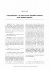 Research paper thumbnail of Observaciones  a la teoría de los sensibles comunes en la Antigüedad