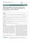 Research paper thumbnail of Measuring progress with clinical governance development in New Zealand: perceptions of senior doctors in 2010 and 2012