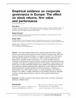 Research paper thumbnail of Empirical evidence on corporate governance in Europe: The effect on stock returns, firm value and performance