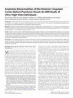 Research paper thumbnail of Anatomic Abnormalities of the Anterior Cingulate Cortex Before Psychosis Onset: An MRI Study of Ultra-High-Risk Individuals