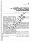 Research paper thumbnail of Psychological features and outcomes of the Back School treatment in patients with chronic non-specific low back pain. A randomized controlled study