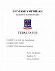 Research paper thumbnail of UNIVERSITY OF DHAKA FACULTY OF BUSINESS STUDIES