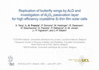 Research paper thumbnail of Replication of butterfly wings by ALD and investigation of Al2O3 passivation layer for high efficiency crystalline Si thin film solar cells