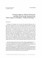 Research paper thumbnail of Christian Atheism, Political Disloyalty and State Power in the Apologeticum: Some Aspects of Tertullian´s "Political Theology"