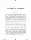 Research paper thumbnail of Literary Criticism and the Poet's Autonomy: from A Companion to Ancient Aesthetics, edd. Pierre Destree, Penelope Murray (Wiley, 2015), pp. 143-57