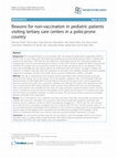 Research paper thumbnail of Reasons for non-vaccination in pediatric patients visiting tertiary care centers in a polio-prone country