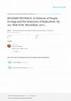 Research paper thumbnail of RICHARD NEUHAUS. In Defense of People: Ecology and the Seduction of Radicalism. Pp. 315. New York: Macmillan, 1971. $6.95