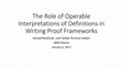 Research paper thumbnail of PowerPoint: The Role of Operable Interpretations of Definitions in Writing Proof Frameworks, to be presented at the AMS/MAA Joint Mathematics Meetings in Atlanta, January 5, 2017.