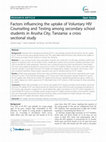 Research paper thumbnail of Factors influencing the uptake of Voluntary HIV Counseling and Testing among secondary school students in Arusha City, Tanzania: a cross sectional study