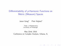 Research paper thumbnail of DIFFERENTIABILITY OF p-HARMONIC FUNCTIONS ON METRIC MEASURE SPACES