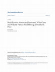 Research paper thumbnail of Book Review: American Generosity: Who Gives and Why