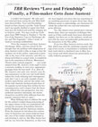 Research paper thumbnail of TBR Reviews " Love and Friendship " (Finally, a Film-maker Gets Jane Austen)