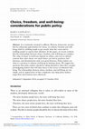 Research paper thumbnail of Choice, freedom, and well-being: considerations for public policy