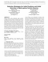 Research paper thumbnail of Selection strategies for initial positions and initial velocities in multi-optima particle swarms (2011)