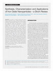 Research paper thumbnail of Synthesis, Characterization and Applications of Iron Oxide Nanoparticles – a Short Review