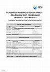 Research paper thumbnail of ACADEMY OF NURSING OF SOUTH AFRICA COLLOQUIUM 2017: PROGRAMME THURSDAY 7 TH SEPTEMBER 2017 SPECIALIST NURSING WITHIN THE AFRICAN CONTEXT PART OF ANEC CONFERENCE ANSA COLLOQUIUM