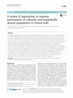 Research paper thumbnail of A review of approaches to improve participation of culturally and linguistically diverse populations in clinical trials