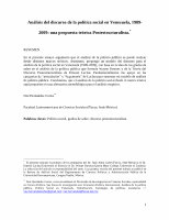 Research paper thumbnail of Análisis del discurso de la política social en Venezuela, 1989-2009: una propuesta teórica Postestructuralista.