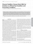 Research paper thumbnail of Physical Stability of Spray-Dried Milk Fat Emulsion as Affected by Emulsifiers and Processing Conditions