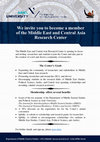 Research paper thumbnail of We invite you to become a member of the Middle East and Central Asia Research Center