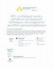 Research paper thumbnail of Colloque : "Le dialogue Savoirs-Sociétés et ses dispositifs techniques : des imaginaires aux effets sociaux et politiques"