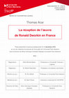 Research paper thumbnail of La réception de l'oeuvre de Ronald Dworkin en France