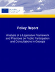 Research paper thumbnail of Analysis of a Legislative Framework and Practices on Public Participation and Consultations in Georgia