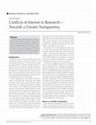 Research paper thumbnail of Conflicts of interest in research-towards a greater transparency