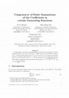 Research paper thumbnail of Congruences of Finite Summations of the Coefficients in certain Generating Functions