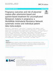 Research paper thumbnail of Pregnancy outcomes and risk of placental malaria after artemisinin-based and quinine-based treatment for uncomplicated falciparum malaria in pregnancy: a WorldWide Antimalarial Resistance Network systematic review and individual patient data meta-analysis