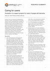 Research paper thumbnail of Caring for carers: evaluation of a support program for carers of people with dementia