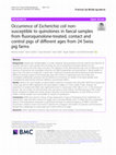 Research paper thumbnail of Occurrence of Escherichia coli non-susceptible to quinolones in faecal samples from fluoroquinolone-treated, contact and control pigs of different ages from 24 Swiss pig farms