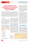 Research paper thumbnail of Recent advances in the development of non-isocyanate polyurethanes based on cyclic carbonates