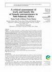 Research paper thumbnail of A critical assessment of work and family life of female entrepreneurs in Sub-Saharan Africa