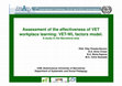 Research paper thumbnail of Assessment of the effectiveness of VET workplace learning: VET-WL factors model. A study in the Barcelona area