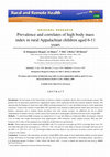 Research paper thumbnail of Prevalence and correlates of high body mass index in rural Appalachian children aged 6-11 years