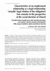 Research paper thumbnail of Anna Musiała: Characteristics of an Employment Relationship as a Legal Relationship: "Actually" Legal Relation of the Obligation? Few Remarks in the Perspective of the Social Doctrine of Church