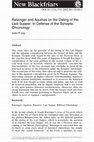 Research paper thumbnail of Ratzinger and Aquinas on the Dating of the Last Supper: In Defense of the Synoptic Chronology