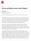 Research paper thumbnail of Pope Benedict  at Regensburg: On Reconciling Reason and Religion