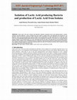 Research paper thumbnail of Isolation of Lactic Acid producing Bacteria and production of Lactic Acid from Isolates