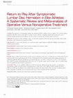 Research paper thumbnail of Return to Play After Symptomatic Lumbar Disc Herniation in Elite Athletes: A Systematic Review and Meta-analysis of Operative Versus Nonoperative Treatment