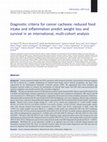 Research paper thumbnail of Diagnostic criteria for cancer cachexia: reduced food intake and inflammation predict weight loss and survival in an international, multi‐cohort analysis